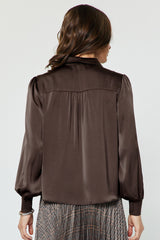 Satin Bow Tie Button-Down Blouse