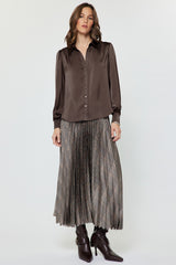 Satin Bow Tie Button-Down Blouse