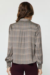 Plaid Bow Tie Button-Down Blouse