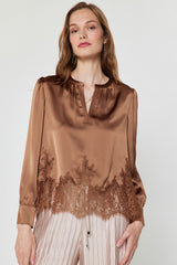 Mocha Lace Satin Blouse