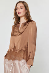 Mocha Lace Satin Blouse