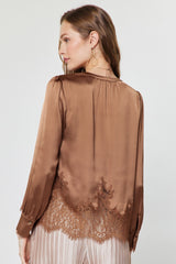 Mocha Lace Satin Blouse