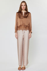 Mocha Lace Satin Blouse