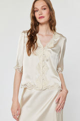 Ivory Romance Lace Satin Blouse