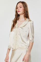 Ivory Romance Lace Satin Blouse