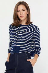 Striped Long Sleeve Sweater W/faux Cardigan