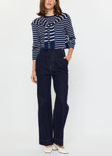 Striped Long Sleeve Sweater W/faux Cardigan