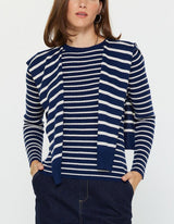 Striped Long Sleeve Sweater W/faux Cardigan