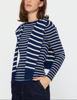 Striped Long Sleeve Sweater W/faux Cardigan