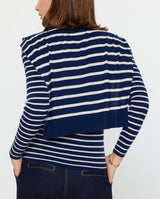 Striped Long Sleeve Sweater W/faux Cardigan