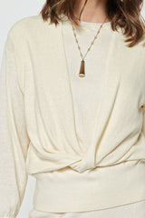 Cotton Cashmere Twist Front Layered Sweater
