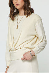 Cotton Cashmere Twist Front Layered Sweater