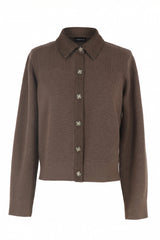 Mixed-Stitch Collared Knit Cardigan (Navy & Brown)