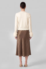 Faux Fur Cuff Knit Cardigan (Espresso & Ivory)