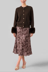 Faux Fur Cuff Knit Cardigan (Espresso & Ivory)