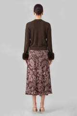 Faux Fur Cuff Knit Cardigan (Espresso & Ivory)