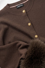 Faux Fur Cuff Knit Cardigan (Espresso & Ivory)