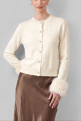 Faux Fur Cuff Knit Cardigan (Espresso & Ivory)