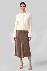 Faux Fur Cuff Knit Cardigan (Espresso & Ivory)