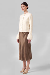 Faux Fur Cuff Knit Cardigan (Espresso & Ivory)