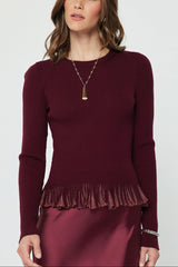 Ribbed Knit Sheer Ruffle Hem Sweater