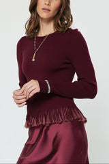 Ribbed Knit Sheer Ruffle Hem Sweater