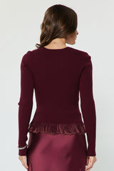 Ribbed Knit Sheer Ruffle Hem Sweater