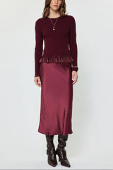 Ribbed Knit Sheer Ruffle Hem Sweater