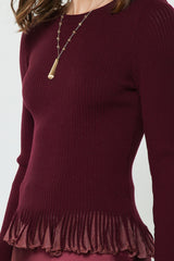 Ribbed Knit Sheer Ruffle Hem Sweater