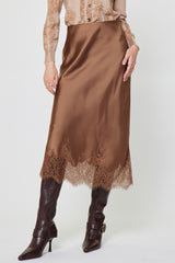 Mocha Lace Satin Midi Skirt