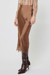 Mocha Lace Satin Midi Skirt