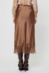 Mocha Lace Satin Midi Skirt
