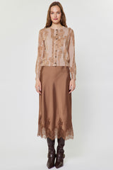 Mocha Lace Satin Midi Skirt