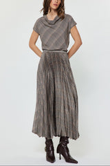 Chic Plaid Pleated Midi Skirt