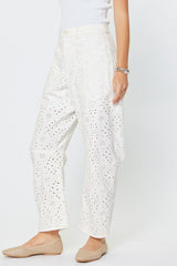 Eyelet Embroidered Cotton Barrel Pants (2 Color Ways)