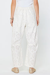 Eyelet Embroidered Cotton Barrel Pants (2 Color Ways)