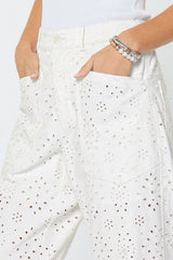 Eyelet Embroidered Cotton Barrel Pants (2 Color Ways)