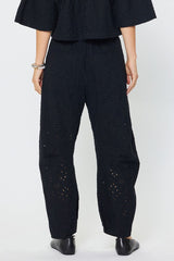 Eyelet Embroidered Cotton Barrel Pants (2 Color Ways)