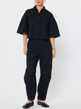 Eyelet Embroidered Cotton Barrel Pants (2 Color Ways)