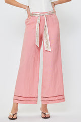 High-Rise Wide Leg Pants with Scarf Belt