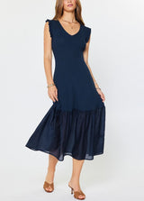 Navy Ribbed Knit Midi Dress