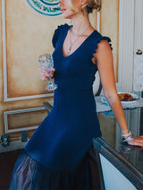 Navy Ribbed Knit Midi Dress