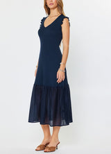 Navy Ribbed Knit Midi Dress