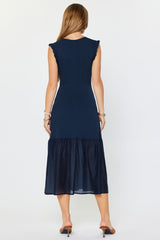Navy Ribbed Knit Midi Dress