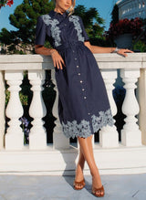 Embroidered Button Down Midi Dress