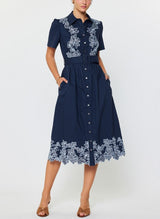 Embroidered Button Down Midi Dress