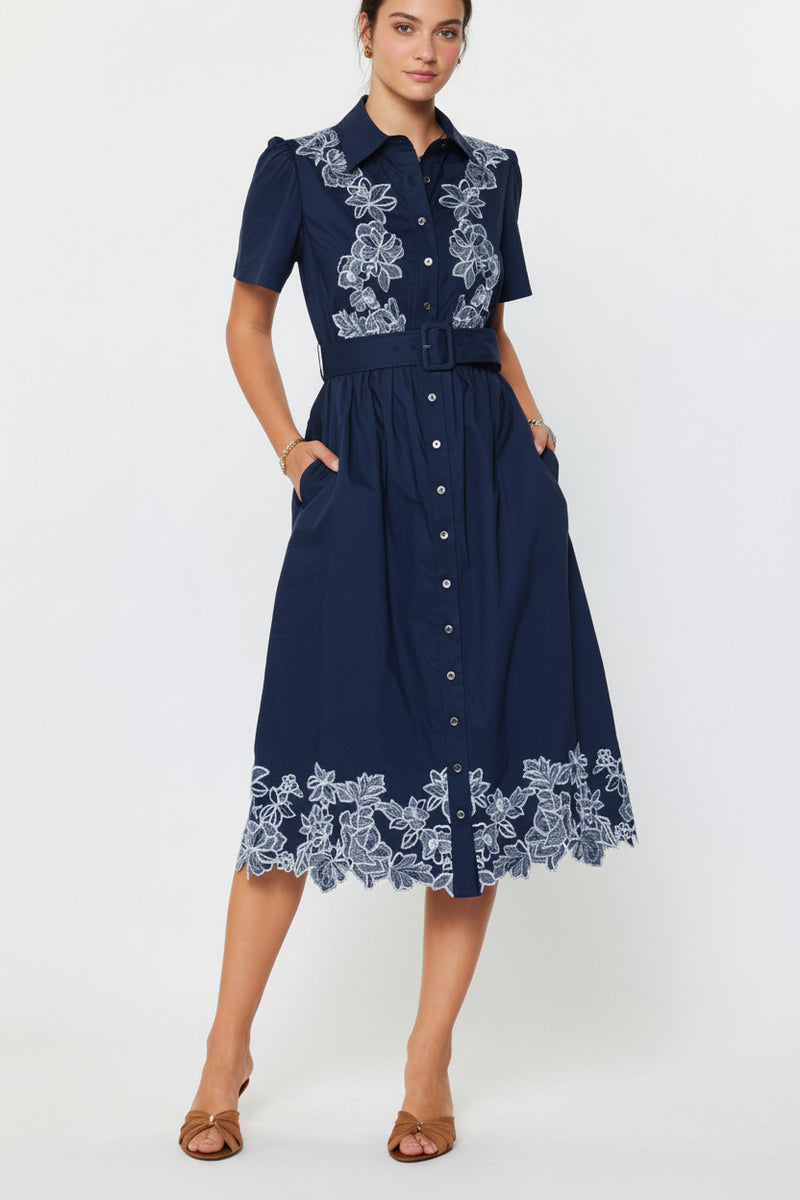 Embroidered Button Down Midi Dress – v o g l i o