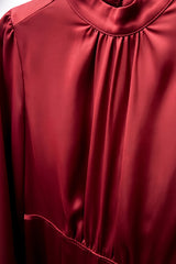 Satin Mock Neck Belted Midi Dress