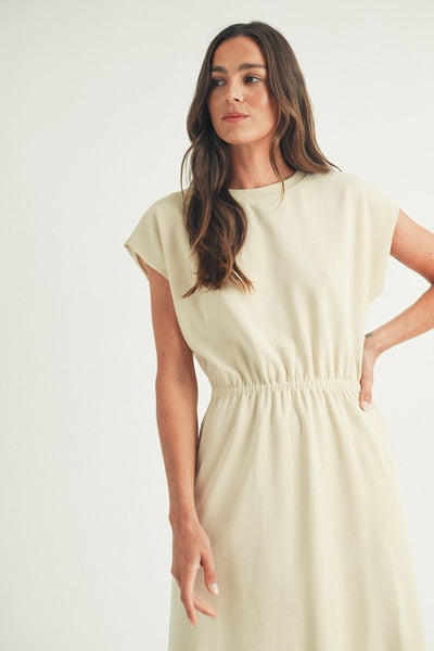 casual sheath dress Short Sleeve Bow Waist Sheath Dress In Blush