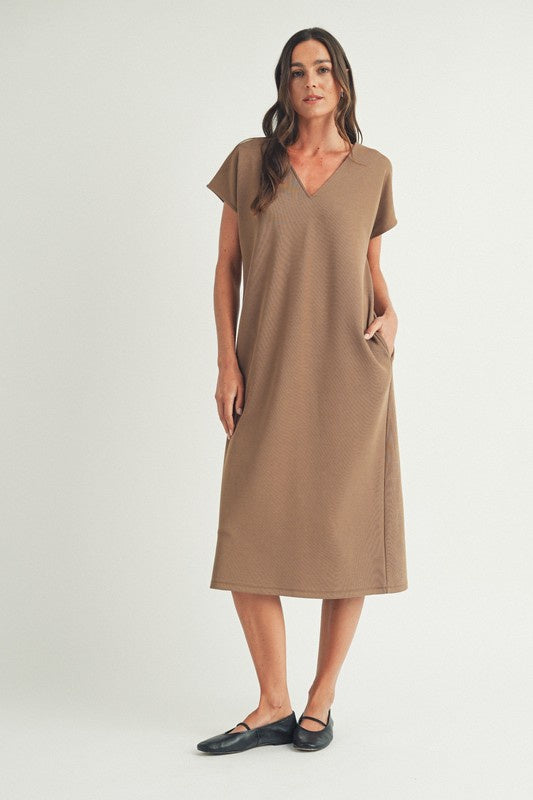 V-Neck Relaxed Midi Dress